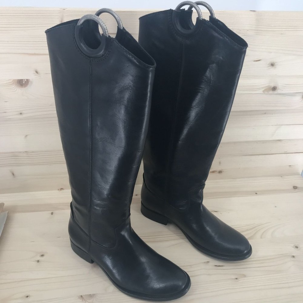 Frye Womens RARE HTF!! Tall Pull On Black Leather Boots Harness Size 6 B